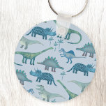 Dinosaurs Blue Key Ring<br><div class="desc">Cute and not very scary dinosaurs on a mid blue background.</div>