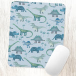 Dinosaurs Blue Pattern Mouse Pad<br><div class="desc">Lots of blue dinosaurs,  Tyrannosaurus rex,  Spinosaurus,  Stegosaurus,  Diplodocus and Triceratops. Help!</div>