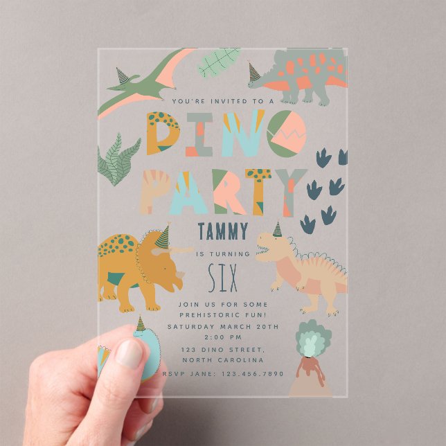 Dinosaurs Boho Dino Party Animals Birthday Acrylic Invitations (Insitu (Handheld))