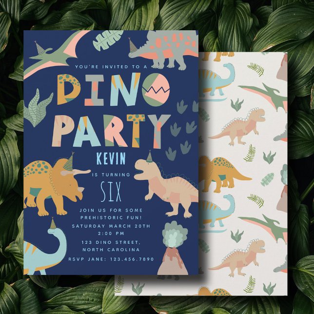 Dinosaurs Boho Dino Party Animals Birthday Blue Invitation (Dinosaurs Boho Dino Party Animals Birthday Blue Invitation)