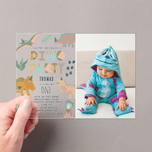 Dinosaurs Boho Dino Party Animals Birthday Photo Acrylic Invitations