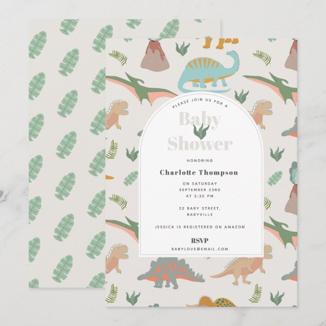 Dinosaurs Boho Prehistoric Animals Baby Shower Invitation (Front/Back)