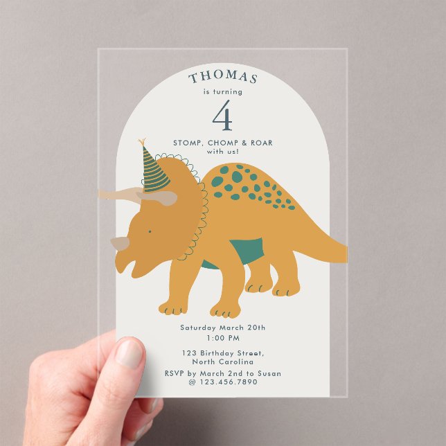 Dinosaurs Boho Prehistoric Party Animals Birthday Acrylic Invitations (Insitu (Handheld))