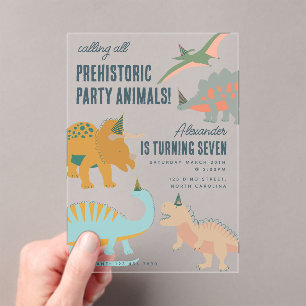 Dinosaurs Boho Prehistoric Party Animals Birthday Acrylic Invitations