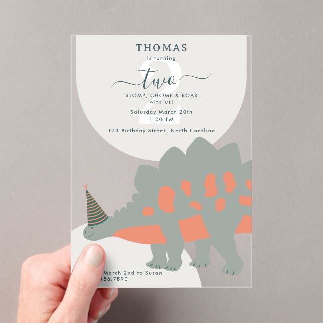 Dinosaurs Boho Prehistoric Party Animals Birthday Acrylic Invitations (Insitu (Handheld))