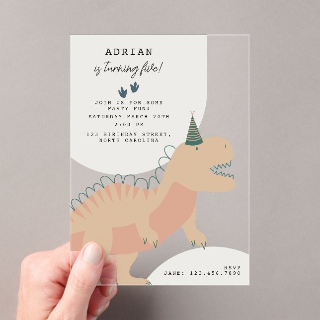 Dinosaurs Boho Prehistoric Party Animals Birthday Acrylic Invitations (Insitu (Handheld))