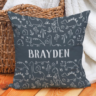 Dinosaurs Boy Name Dino Cute Jungle Dark Blue Cushion