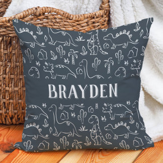 Dinosaurs Boy Name Dino Cute Jungle Dark Blue Cushion