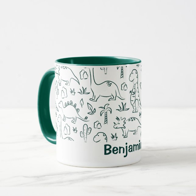Dinosaurs Boy Name Dino Cute Jungle Green Mug (Front Left)