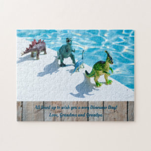 Dinosaurs by Swimming Pool Birthday Party Gift Jigsaw Puzzle