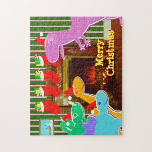 Dinosaurs by the Fireplace Merry Christmas Puzzle