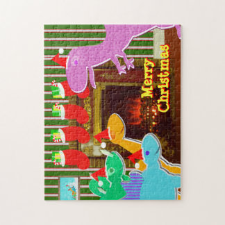 Dinosaurs by the Fireplace Merry Christmas Puzzle
