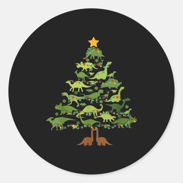 Dinosaurs Christmas Kids Christmas Tree Funny Love Classic Round Sticker (Front)