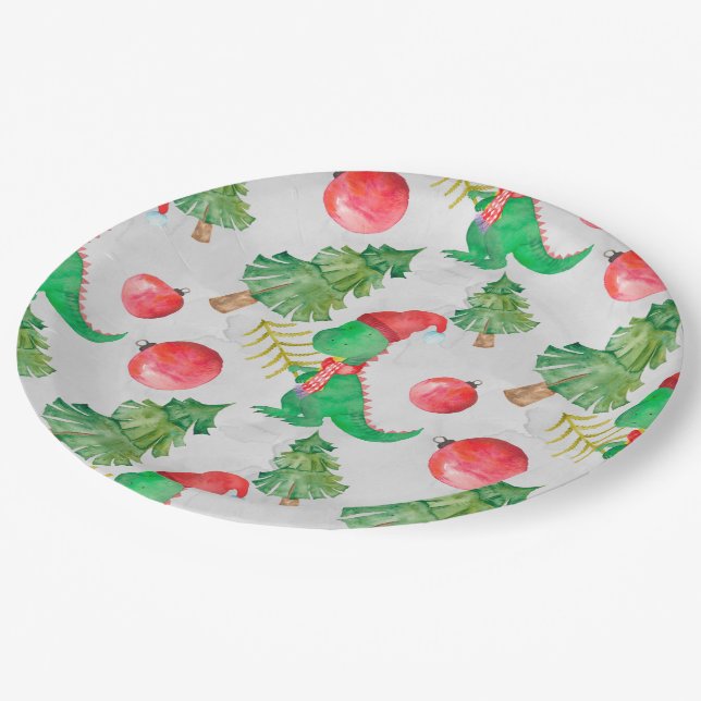 Dinosaurs Christmas pattern Paper Plate (Angled)