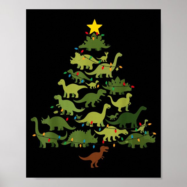Dinosaurs Christmas Tree Merry Dinomas Funny Famil Poster (Front)