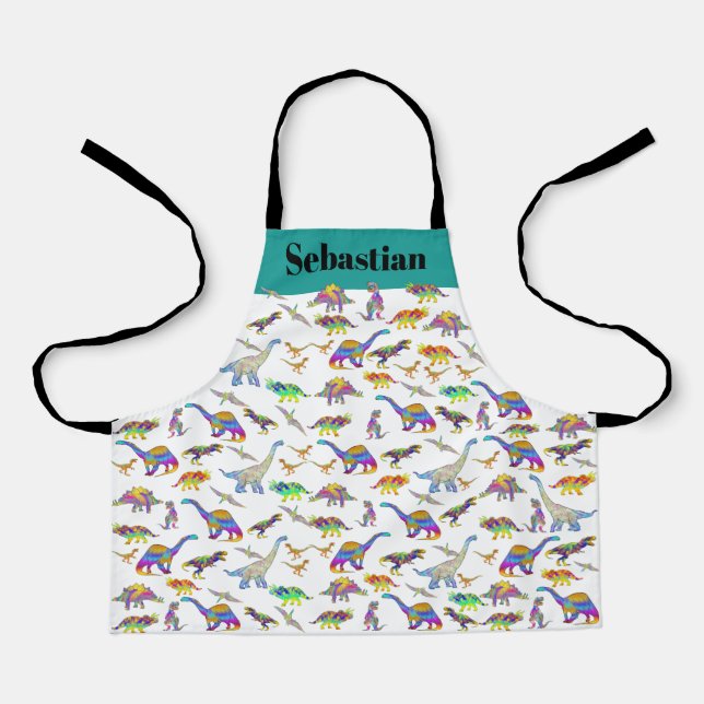 Dinosaurs Colourful Pattern personalised Kids Apron (Front)