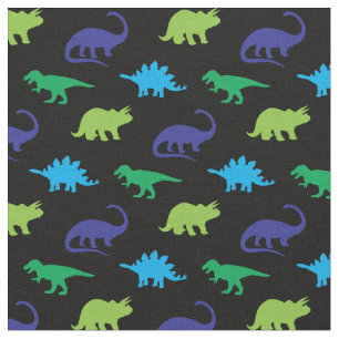 Dinosaurs Cute Silhouettes Blue and Green Kids Fabric