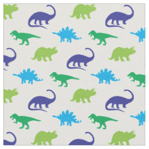 Dinosaurs Cute Silhouettes Blue and Green Kids Fabric