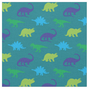 Dinosaurs Cute Silhouettes Blue and Green Kids Fabric