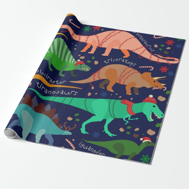 DINOSAURS DRESSED FOR CHRISTMAS  WRAPPING PAPER (Unrolled)