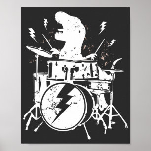 Dinosaurs Drums Music Playing T rex Poster