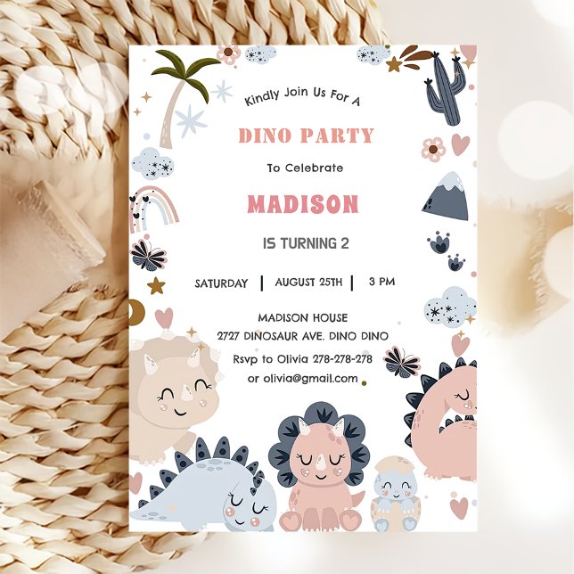  Dinosaurs First Birthday Dino Party Invitation (Creator Uploaded)