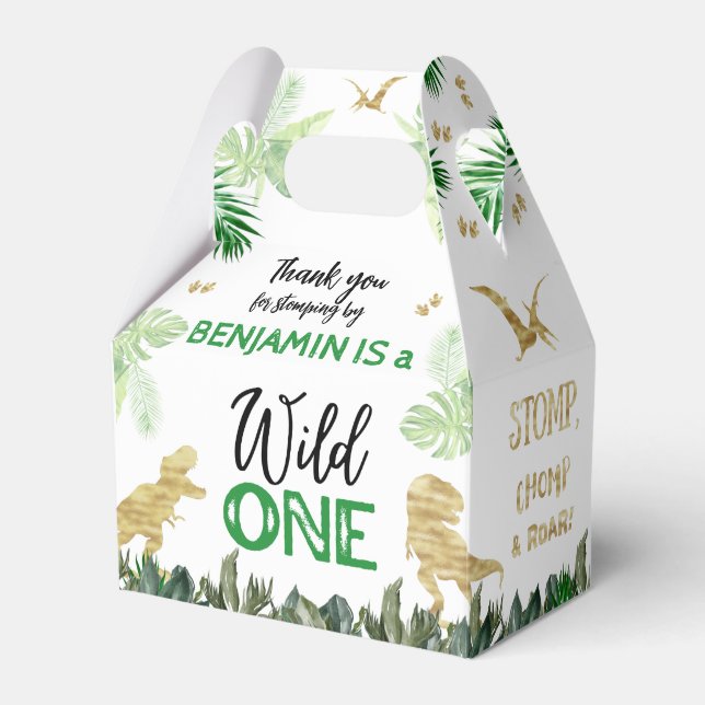 Dinosaurs First Birthday Party Wild One Favour Box (Front Side)