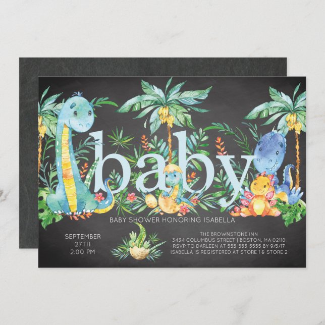 Dinosaurs Gender Neutral Baby shower Invitation (Front/Back)