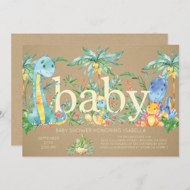 Dinosaurs Gender Neutral Baby shower Invitation (Front/Back)