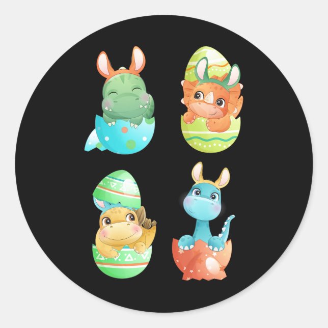 Dinosaurs Hatch Out Of Easter Eggs  Classic Round Sticker (Front)