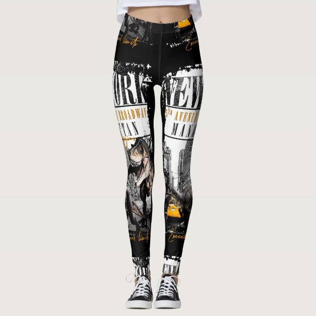 Dinosaurs in Manhattan NYC Leggings (Front)