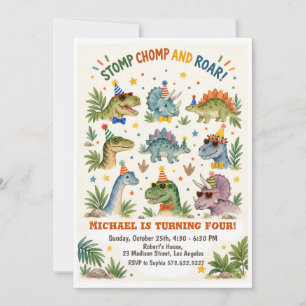 Dinosaurs in Party Hats Dinosaur Birthday Invitation