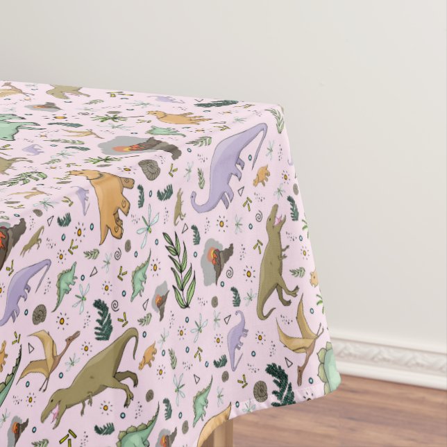 Dinosaurs in Pink Tablecloth (In Situ)