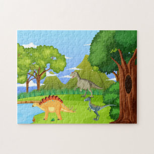 Dinosaurs In Prehistoric Forest Kids Fun  Jigsaw Puzzle