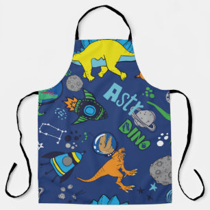 Dinosaurs in space hand drawn colour vintage seaml apron