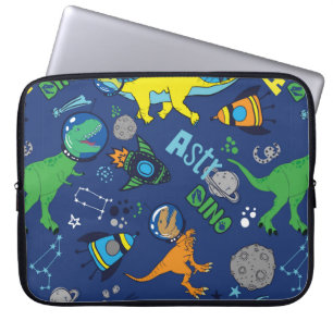 Dinosaurs in space hand drawn colour vintage seaml laptop sleeve