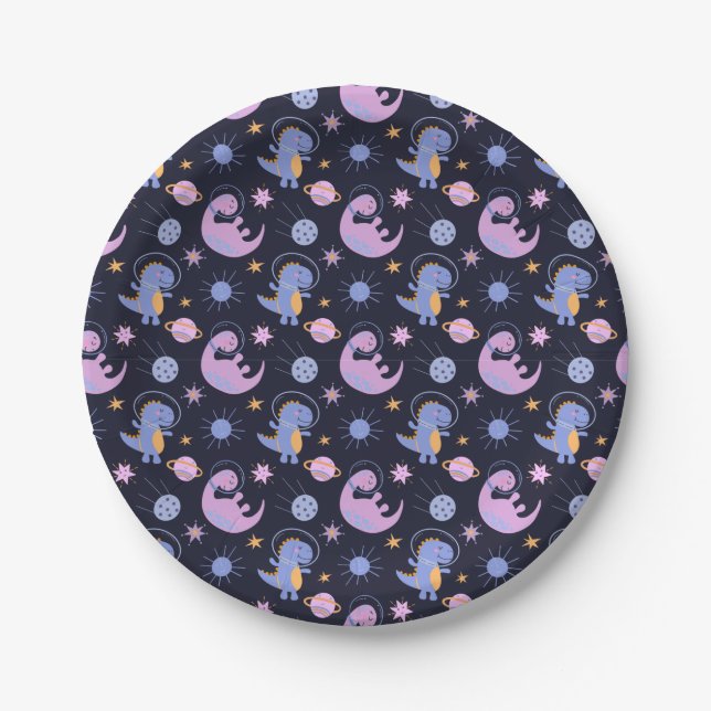 Dinosaurs In Space Pattern Paper Plate (Front)