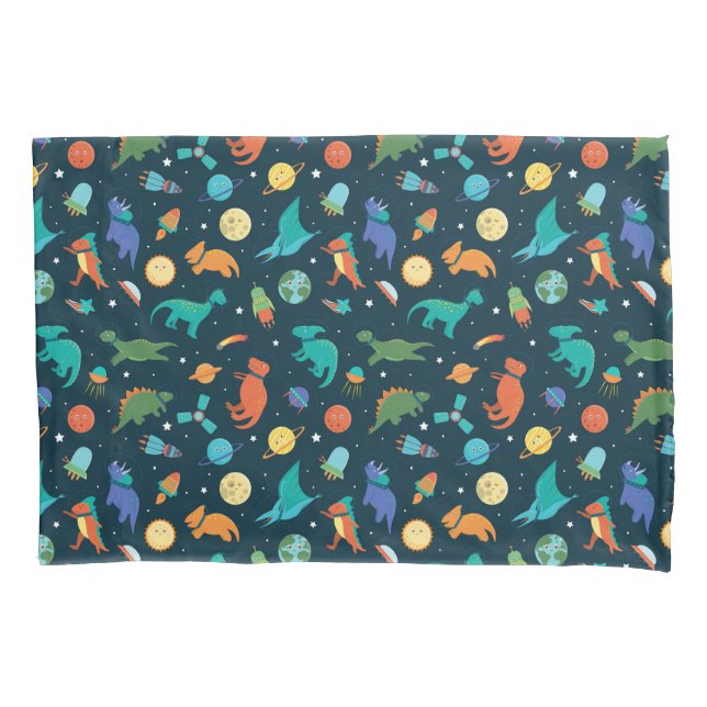 Dinosaurs In Space Planets Rocket Ships Pillowcase (Front)