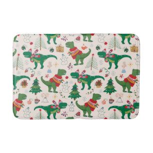 Dinosaurs in Sweaters Christmas Pattern Bath Mat