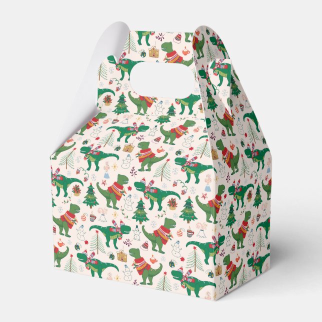 Dinosaurs in Sweaters Christmas Pattern Favour Box (Front Side)