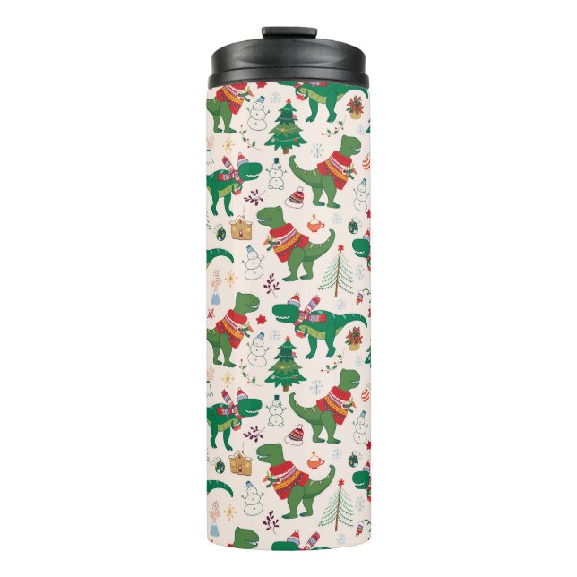 Dinosaurs in Sweaters Christmas Pattern Thermal Tumbler (Front)