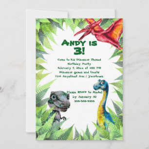Dinosaurs in the Ferns Kids' Birthday Party Invitation