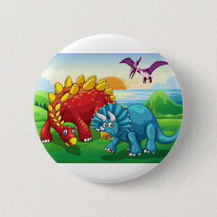 Dinosaurs in the park 6 cm round badge