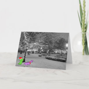 Dinosaurs in the snow, University of Chicago Holiday Card