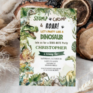 Dinosaurs Jurassic Birthday Party Stomp Chomp Roar Invitation