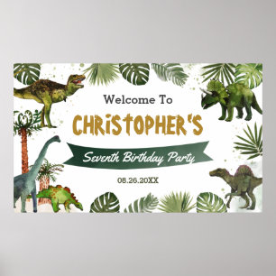 Dinosaurs Jurassic Birthday Party Welcome Backdrop Poster