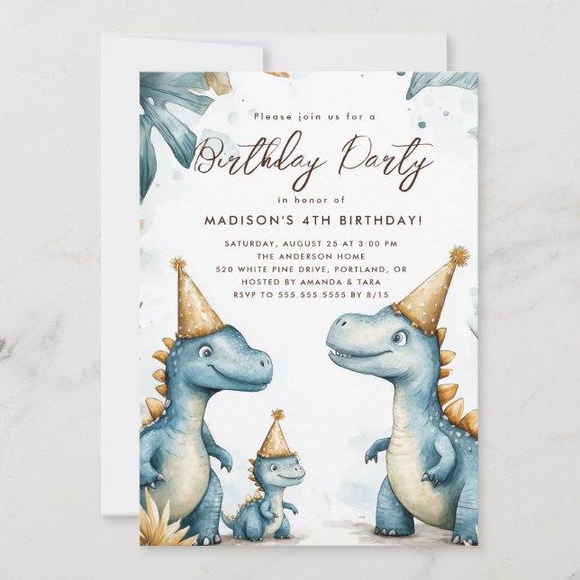 Dinosaurs kids birthday party  invitation (Front)