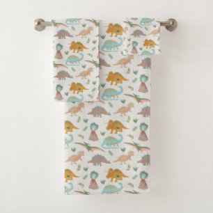 Dinosaurs Kids Hand Drawn Boho Dinosaur Bedroom Bath Towel Set