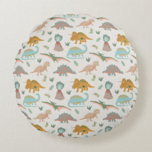 Dinosaurs Kids Hand Drawn Boho Dinosaur Bedroom Round Cushion