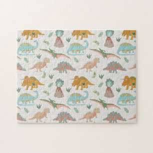 Dinosaurs Kids Hand Drawn Boho Dinosaur Pattern Jigsaw Puzzle